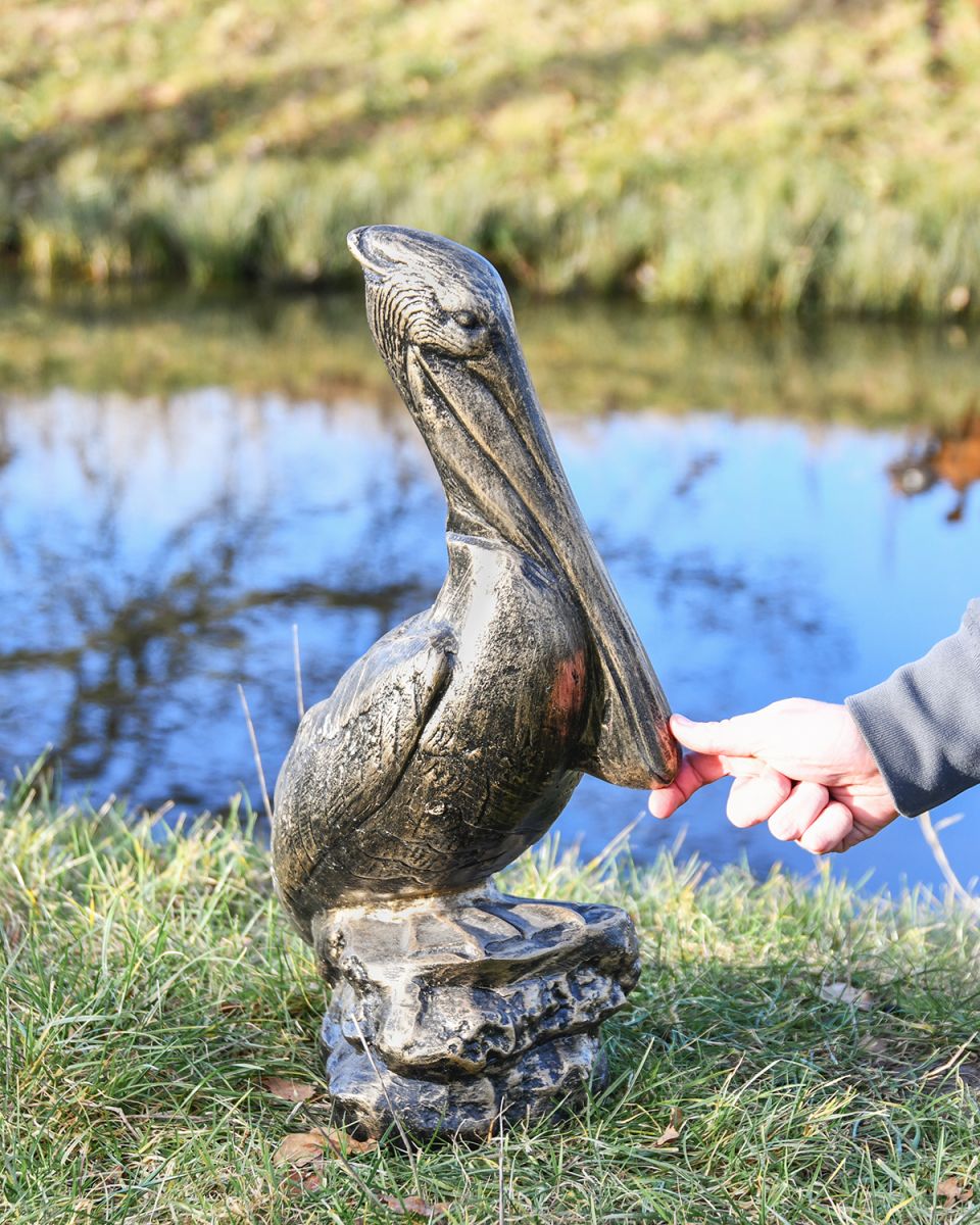Brushed Gold Pelican Garden Sculpture to Scale