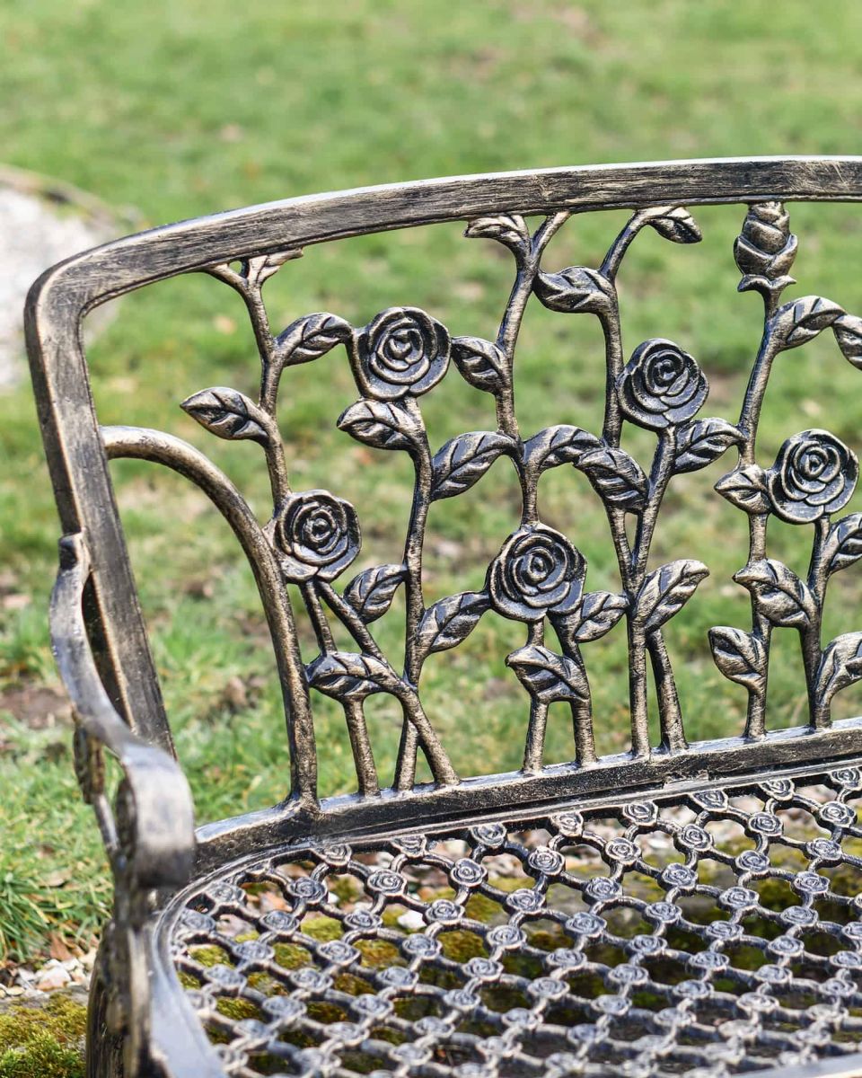 Close-Up of Black & Gold Rose Design Bench