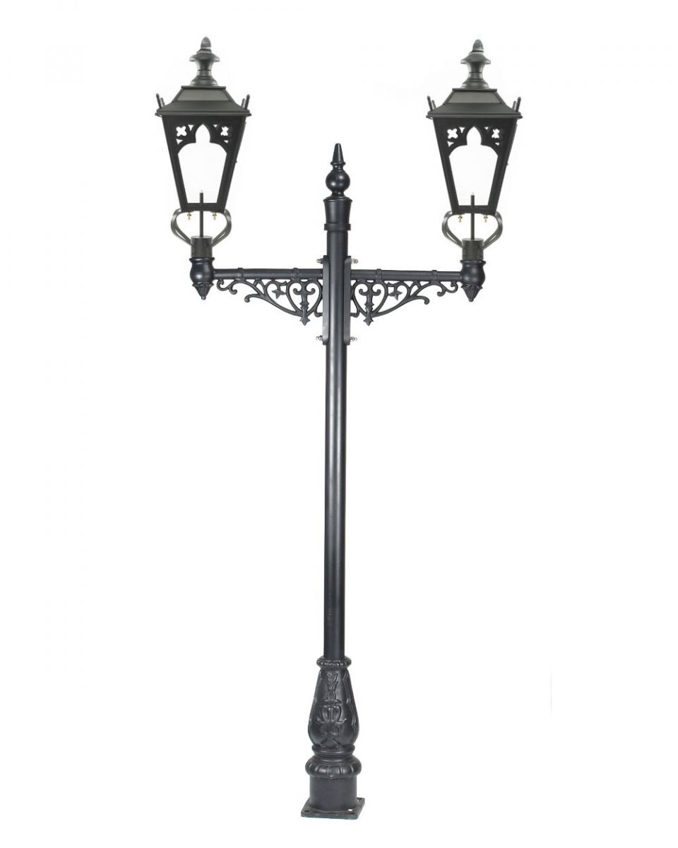 Double Headed Gothic Lamp Post with Black Lanterns