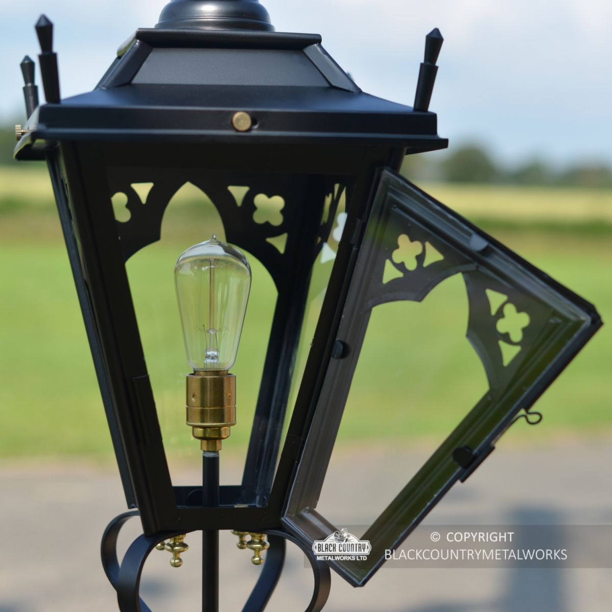 Front opening Door on the Black Gothic Pillar Light Lantern