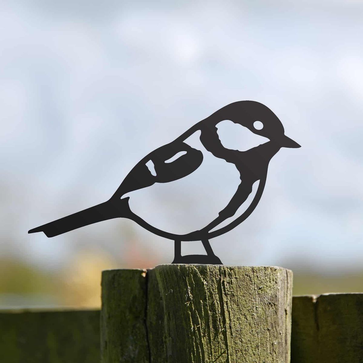 Black Steel Fence Topper with Great Tit Design