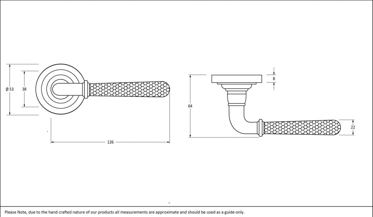 Black Hammered Lever Door Handle on Art Deco Rose Dimensions