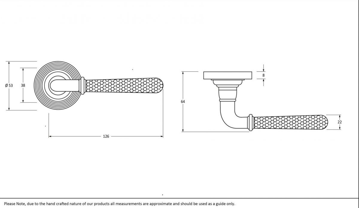 Black Hammered Lever Door Handle on Beehive Rose Dimensions