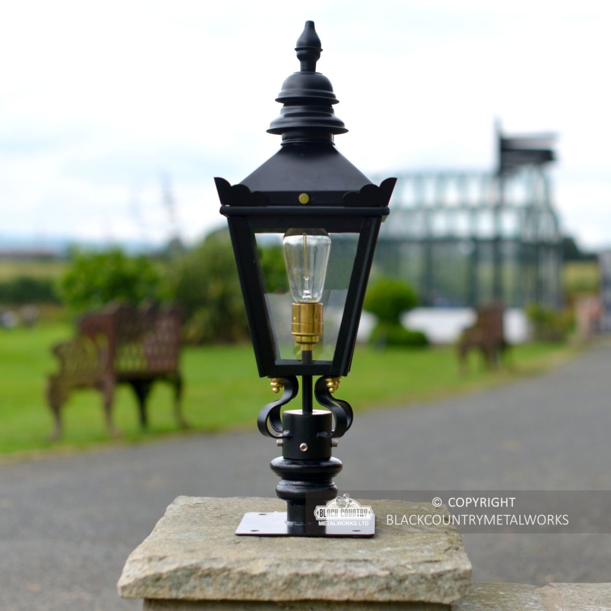 Harrogate Pillar Light and Lantern Set in Situ on Brick Pillar