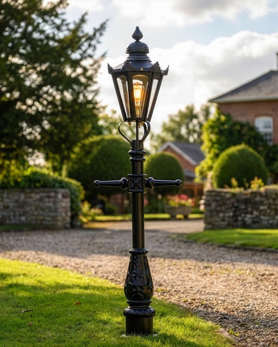 Black Hexagonal Miniature Lamp Post - 1.5m digital illustration