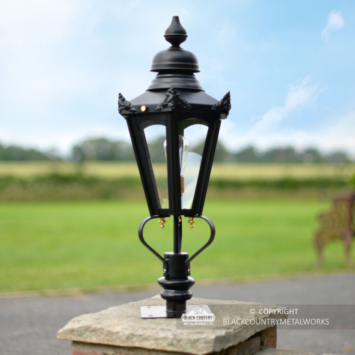 Black Hexagonal Pillar Light and Lantern Set 76cm