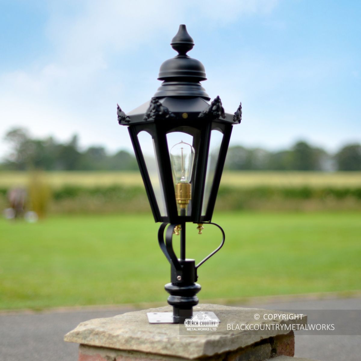 Black Hexagonal Pillar Light and Lantern Set 76cm