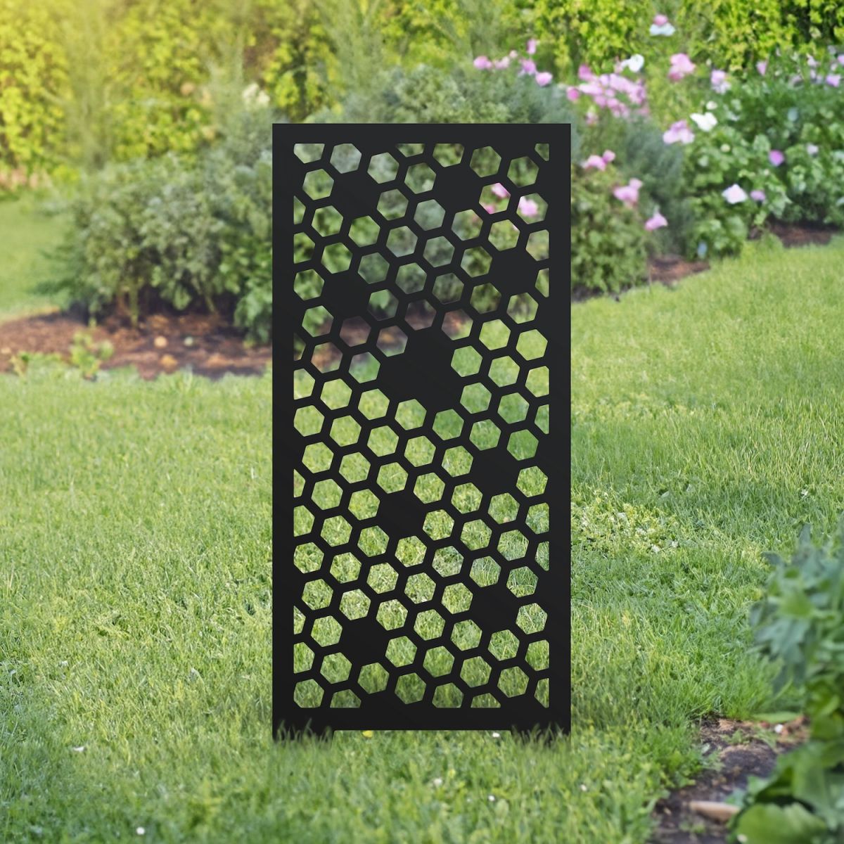 Intricate cut out detail on honeycomb pattern garden ornament