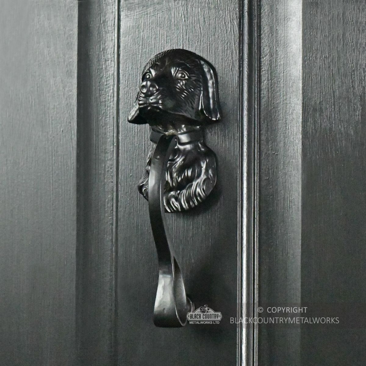 Black Iron Effect Dog Door Knocker On Front Door