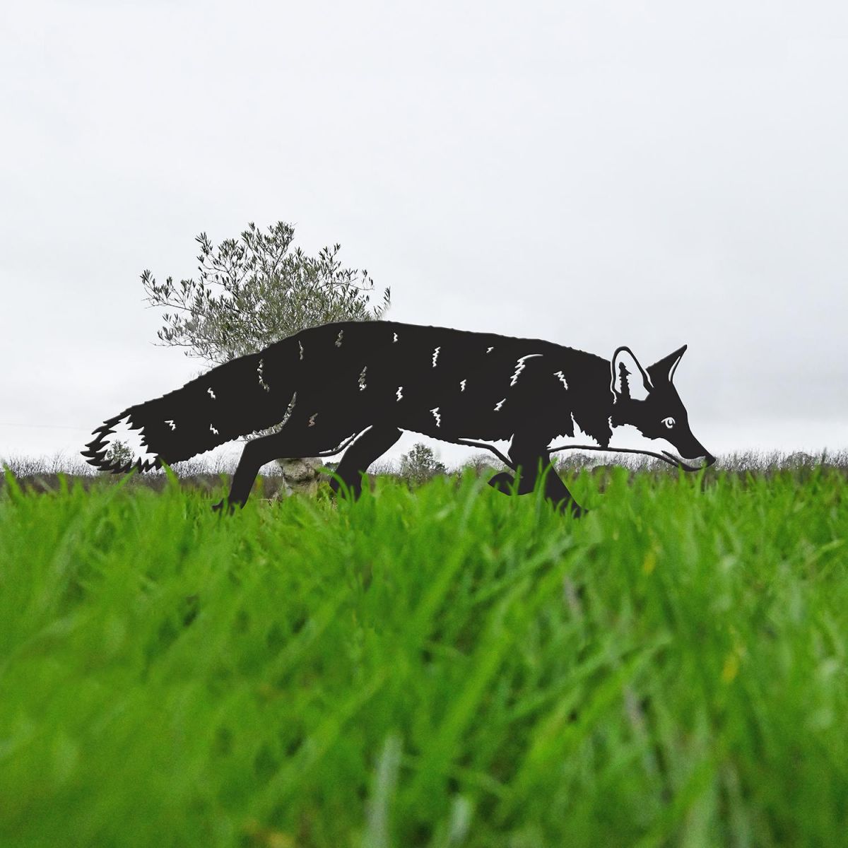 Black Iron Silhouette Fox in Situ in the Garden