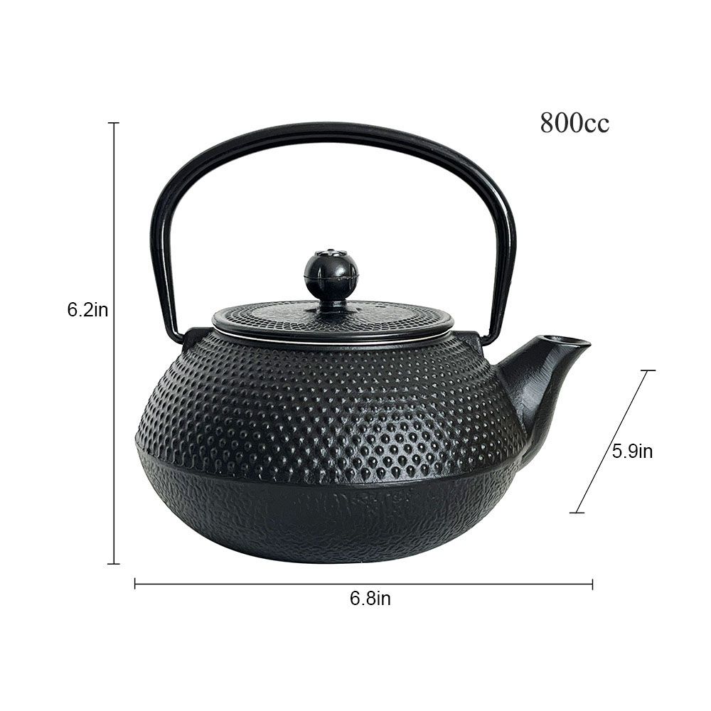 Black "Kyusu" Cast Iron Japanese Teapot with Handle Dimensions
