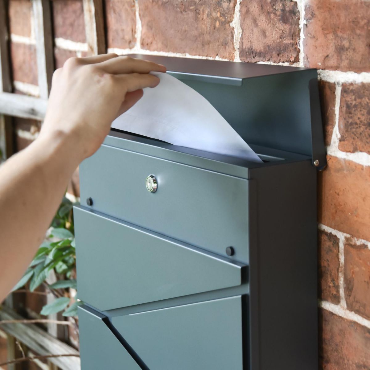 Letter Flap in Use on Black "Leading Edge" Wall Mounted Post Box & Newspaper Holder