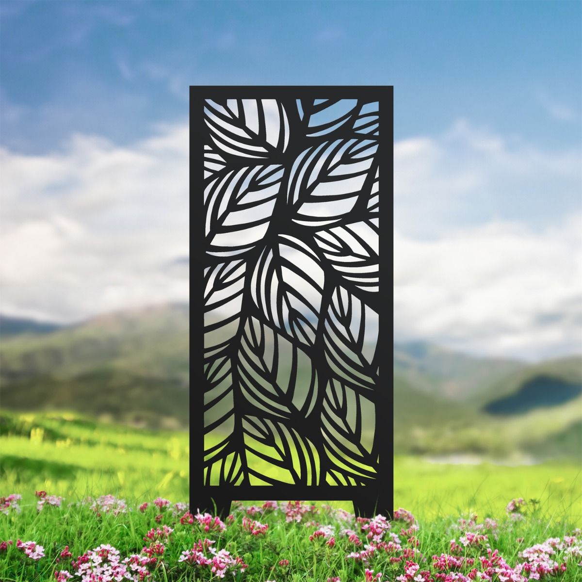 Black Leaf Pattern Garden Screen  Black Leaf Pattern Garden Screen