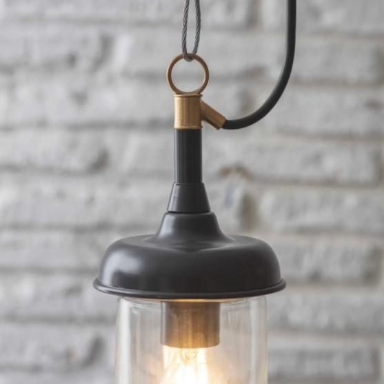 Black Outdoor Hanging Pendant Light Close Up