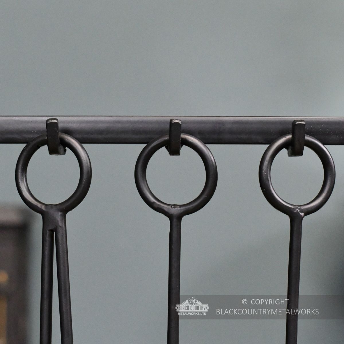 Black Modern Log Holder With Tools Looped Handles