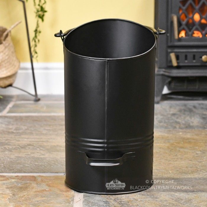 Black Modern Simplistic Coal Hod In Living Room Setting Black Modern Simplistic Coal Hod In Living Room Setting