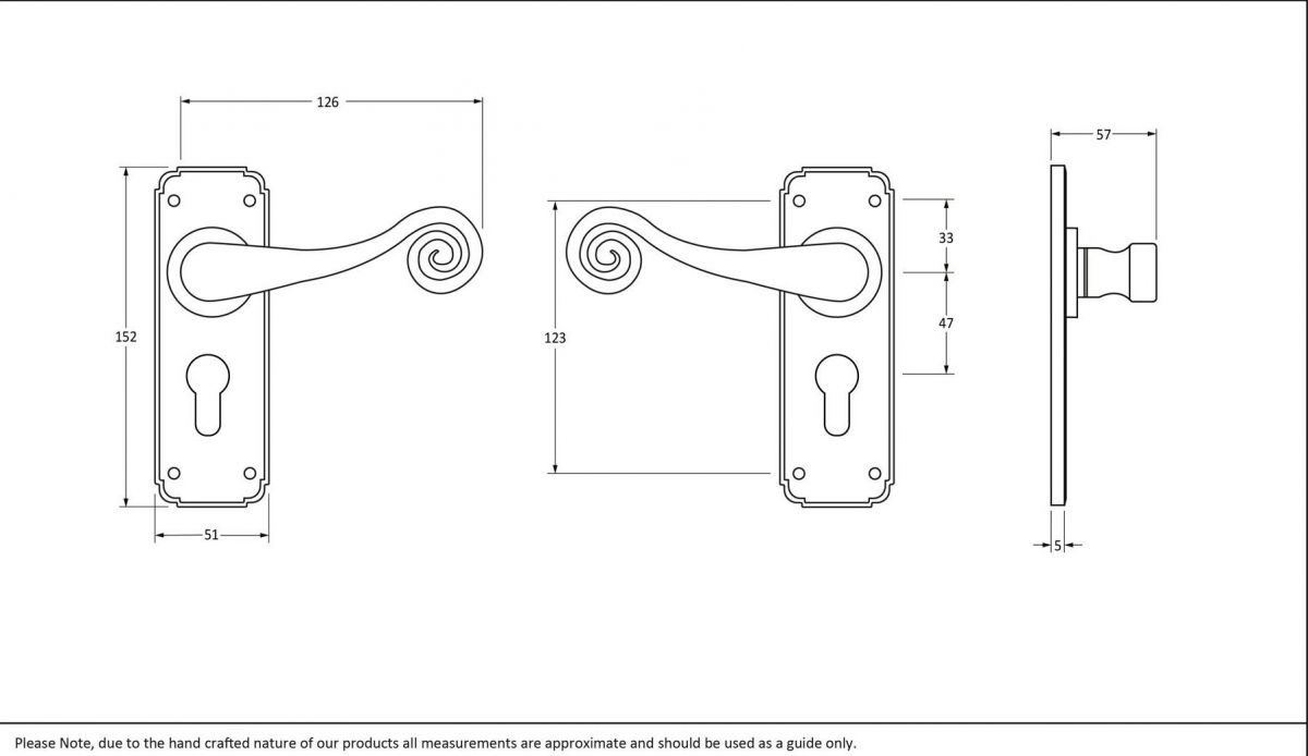 Black Monkeytail Euro Lock Lever Door Handle Dimensions