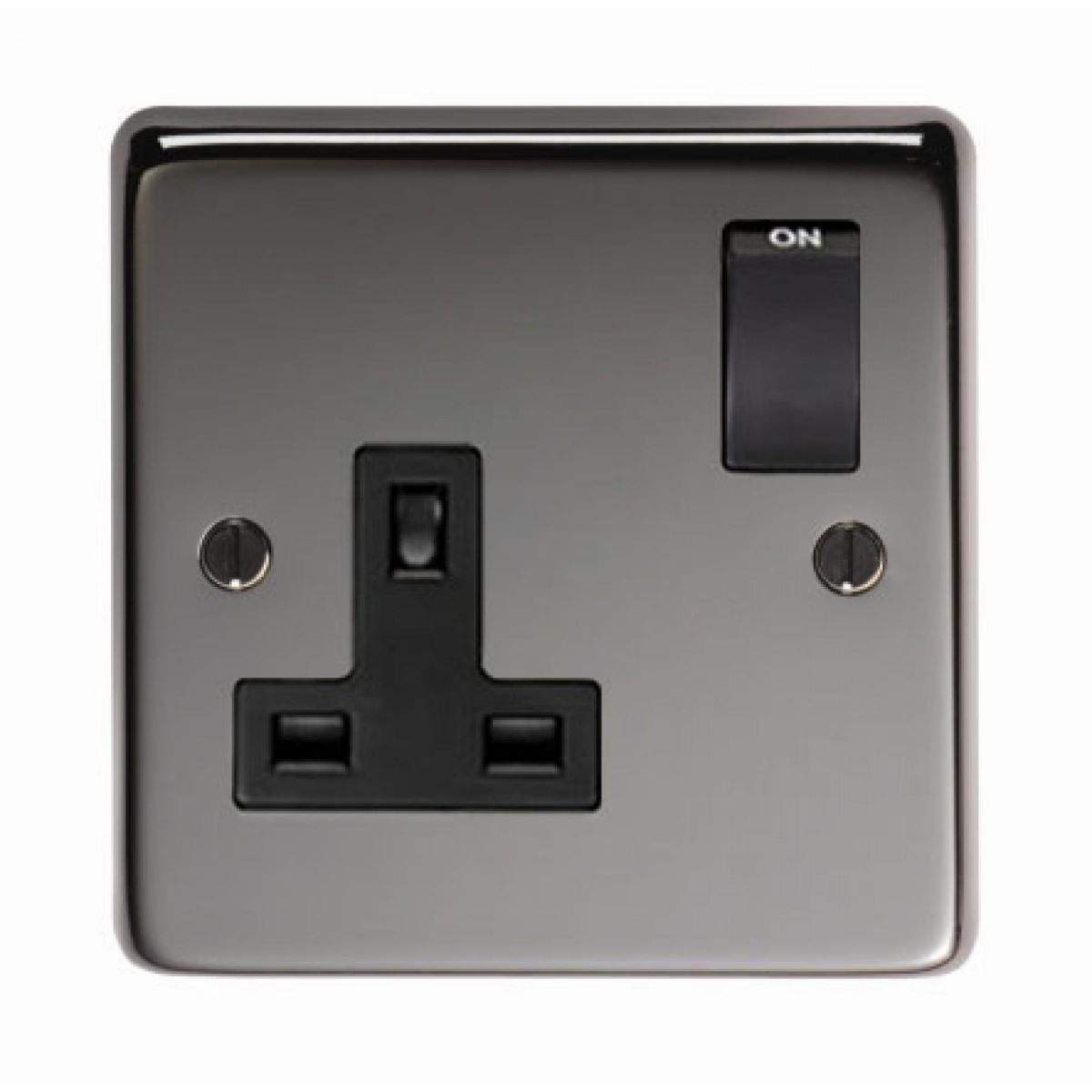 13 Amp Single Plug Socket with Switch Finished in a Black Nickel