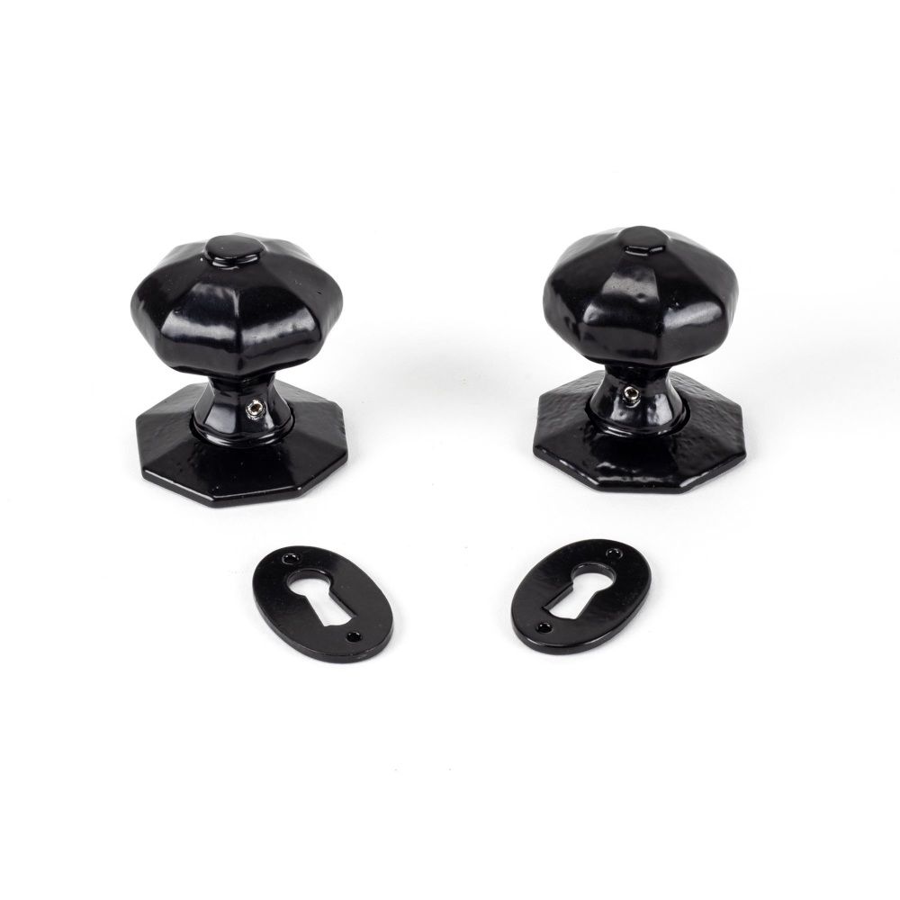 Oak & Black Iron Rim Lock and Knob Set hardware