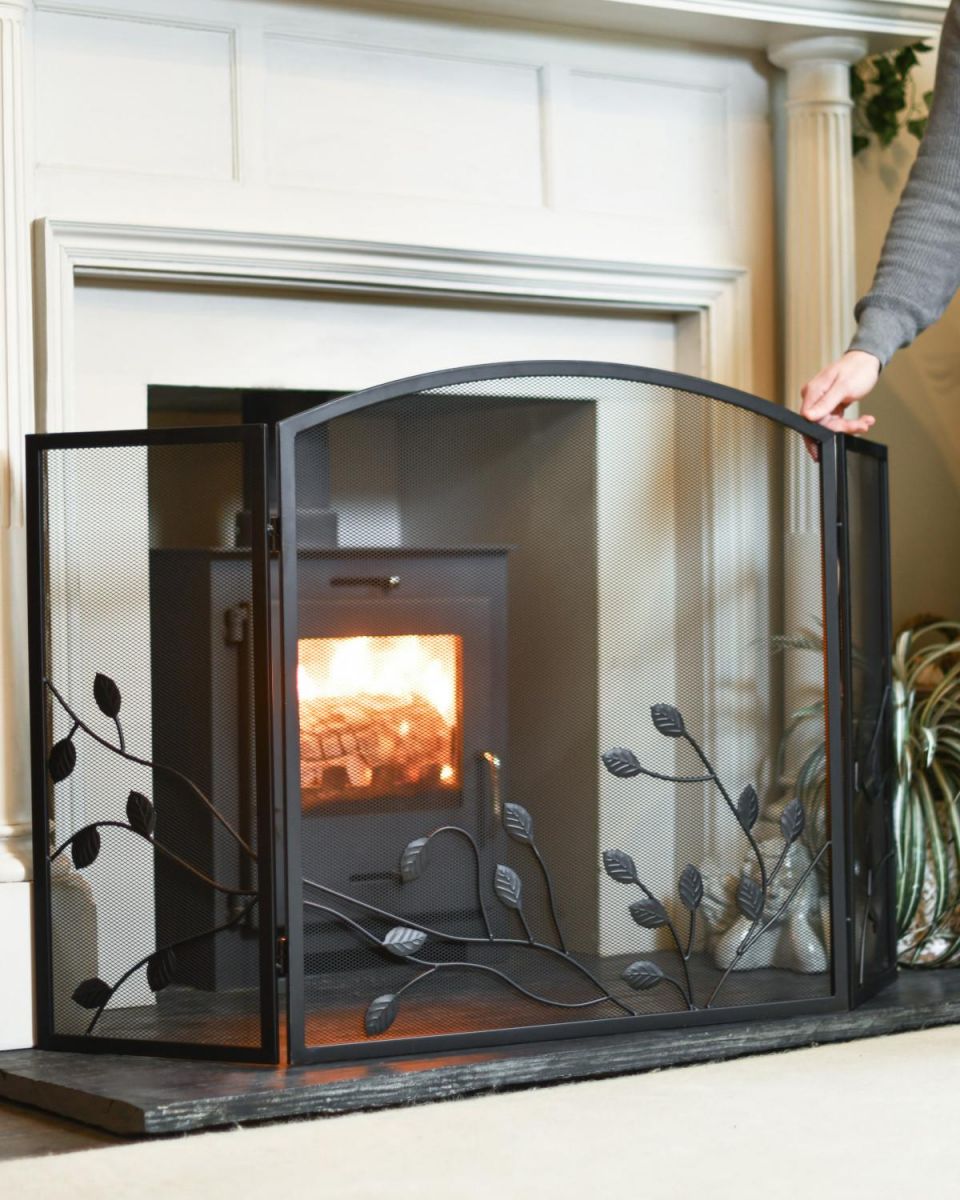 Scale Shot Of Black "Overgrowth" Three Fold Fire Guard Scale Shot Of Black "Overgrowth" Three Fold Fire Guard