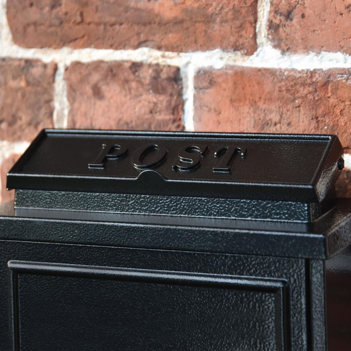 "Post" on the Letter Flap on the Top of the Post Box