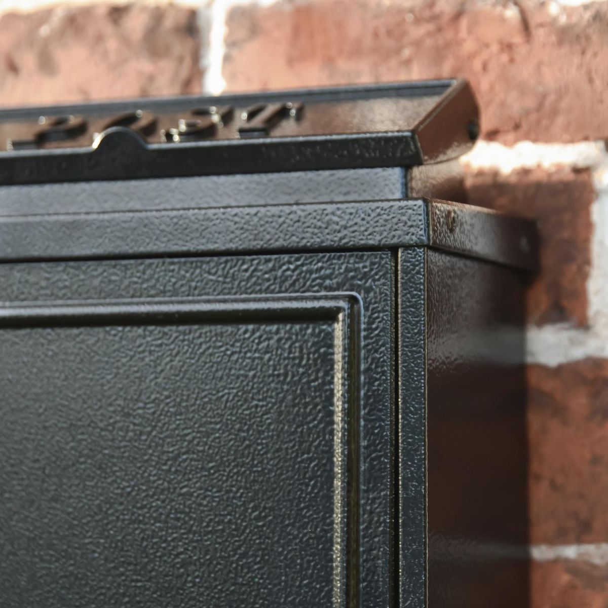Close-up of the Black Finish on the Black "Oxford" Wall Mounted Post Box