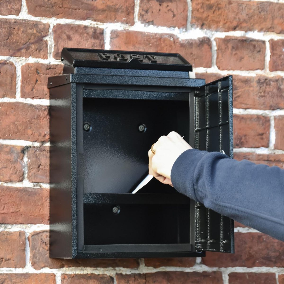 Front Opening door on the Black "Oxford" Wall Mounted Post Box