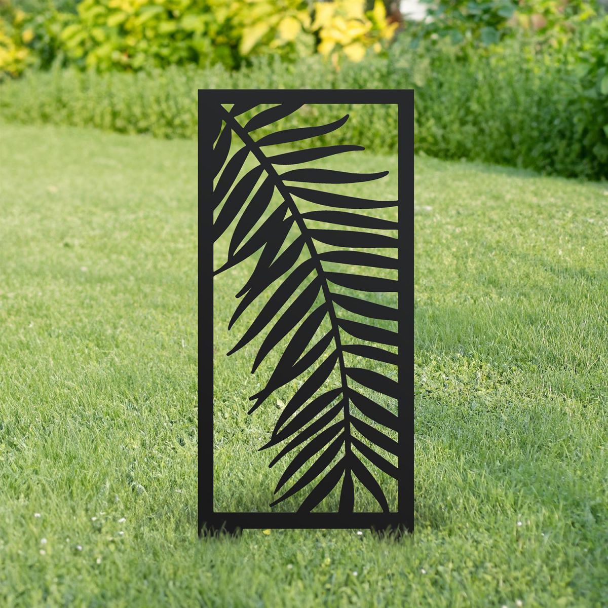 Black Palm Leaf Garden Screen In Situ