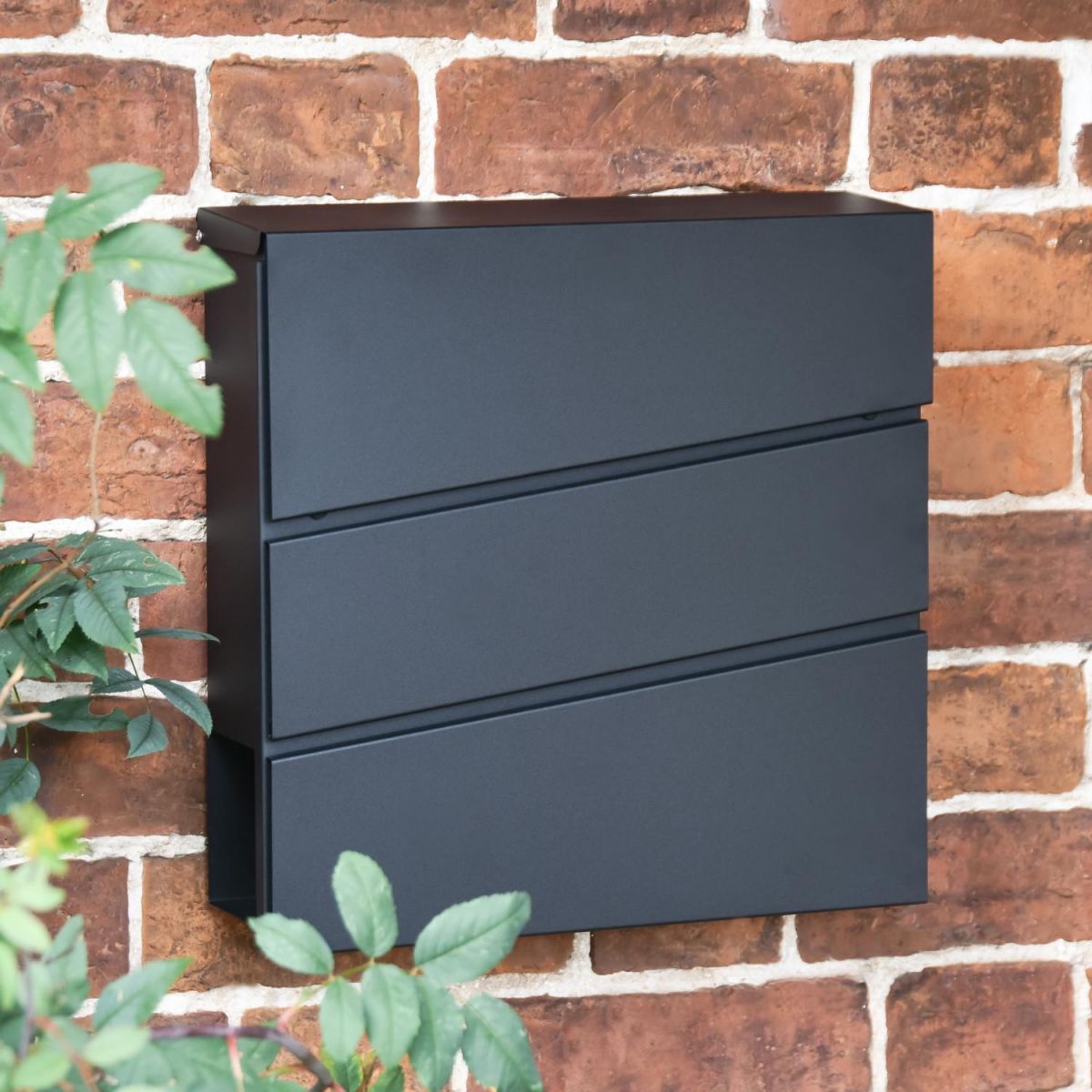 Black "Park View" Wall Mounted Post Box & Newspaper Holder in Situ