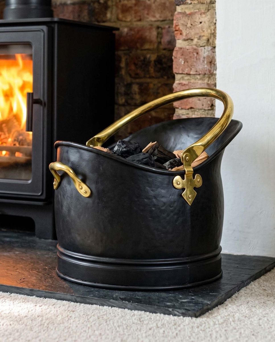 Black & Polished Brass Coal Bucket in Situ Digital illustration