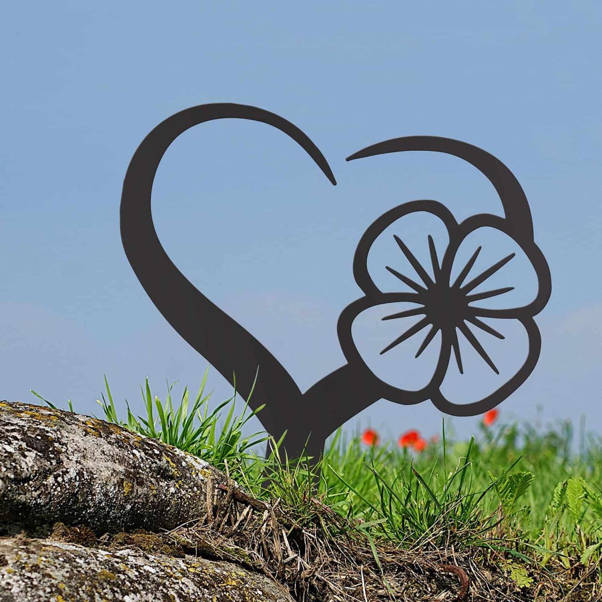 Black Poppy on Love Heart Grave Marker Ground Spike in Situ Black Poppy on Love Heart Grave Marker Ground Spike in Situ