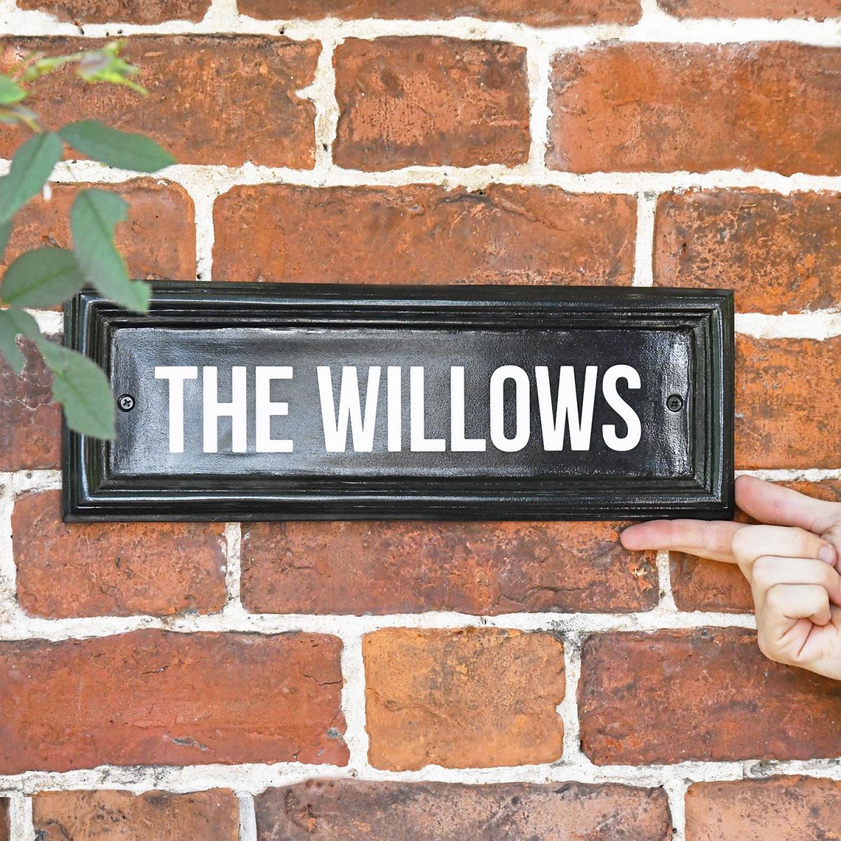 Vinyl Letter Black Rectangular House Name Sign in Situ on a Brick Wall