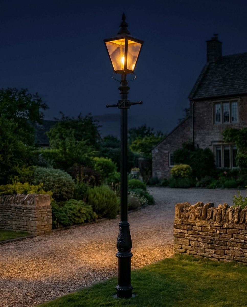 Black Rochester High Mast Column And Lantern - 4.6m digital illustration at night