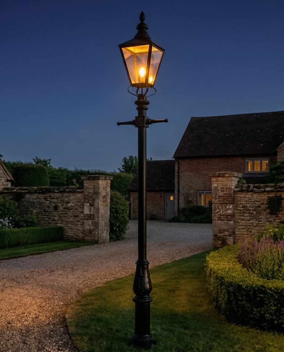 Black Rochester High Mast Column & Lantern - 3.9m digital illustration at night