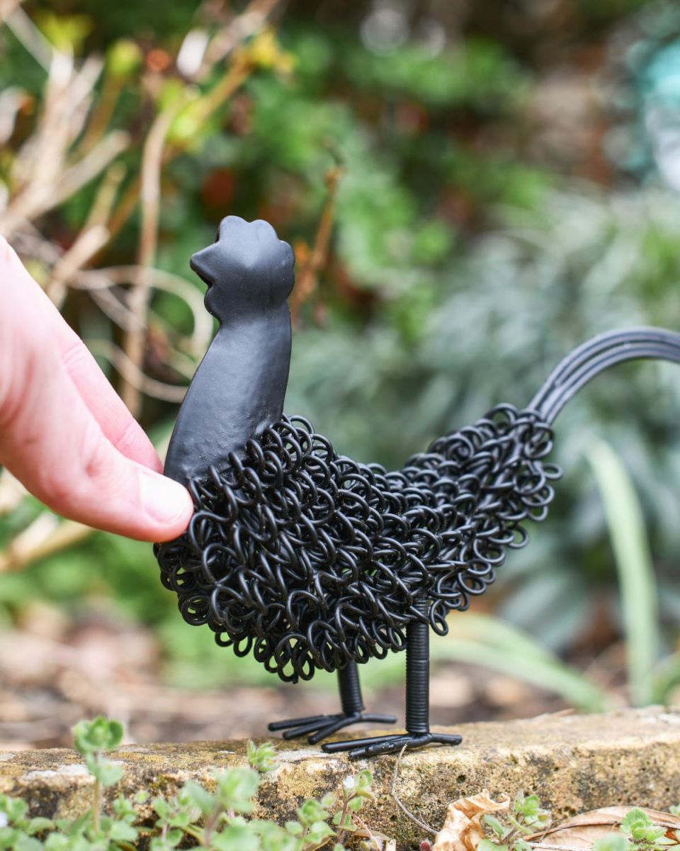 Scale Shot of Black Rooster Wire Sculpture