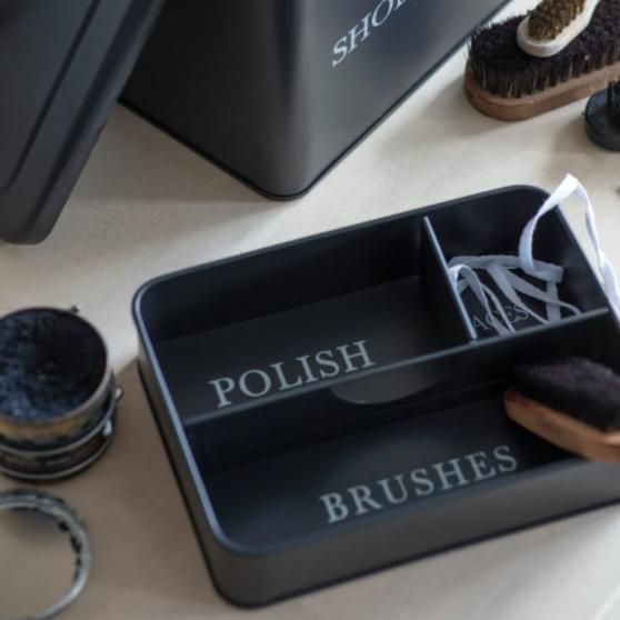 Black Shoe Shine Storage Box Close Up