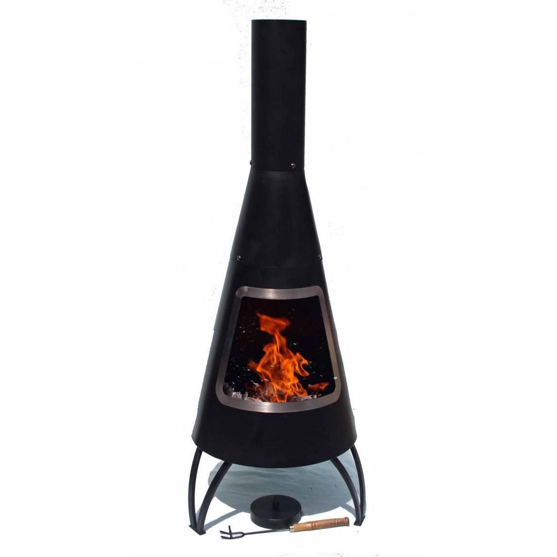 Contemporary Chimenea in a Black & Steel Finish  Contemporary Chimenea in a Black & Steel Finish