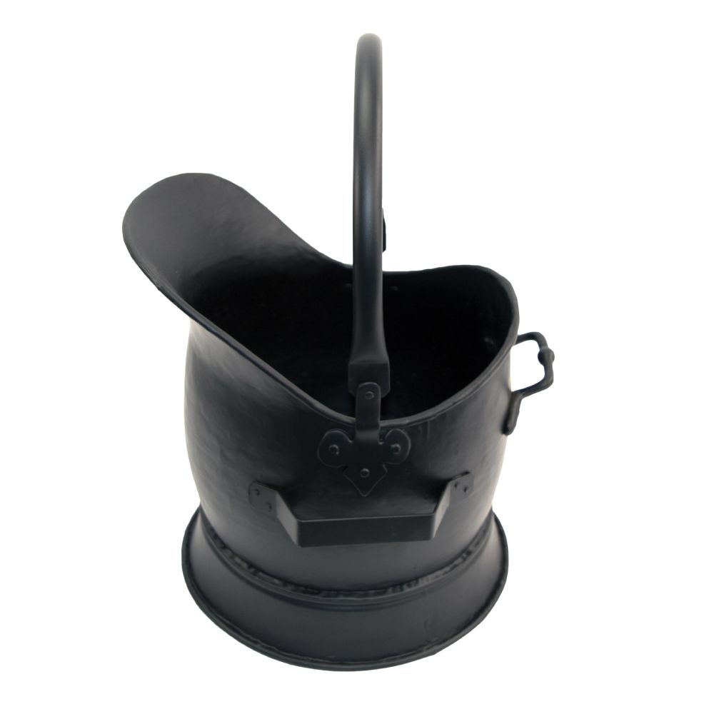 Black Traditional Coal Bucket With the Handle Standing Up