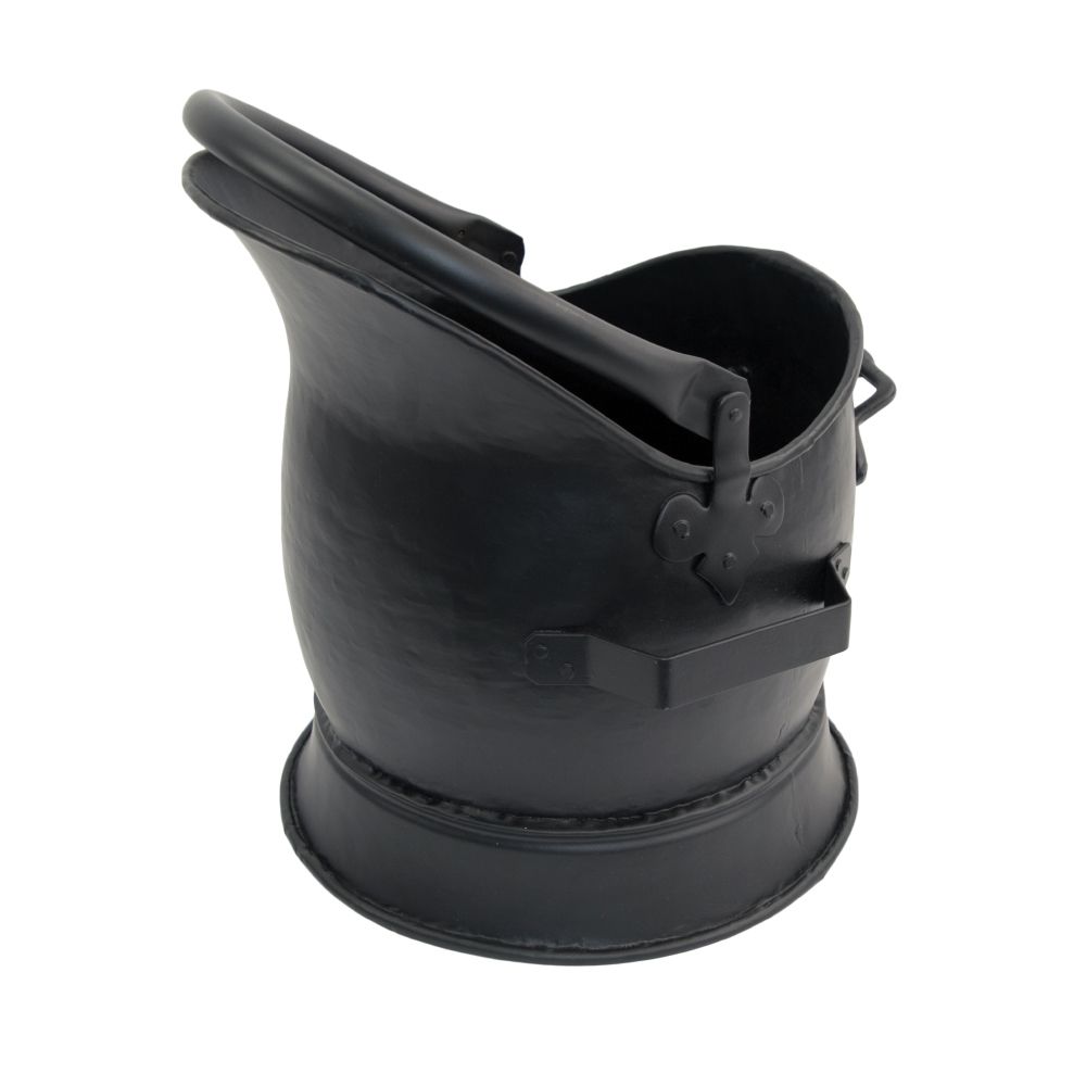 Black Traditional Coal Bucket With the Handle Facing Forward