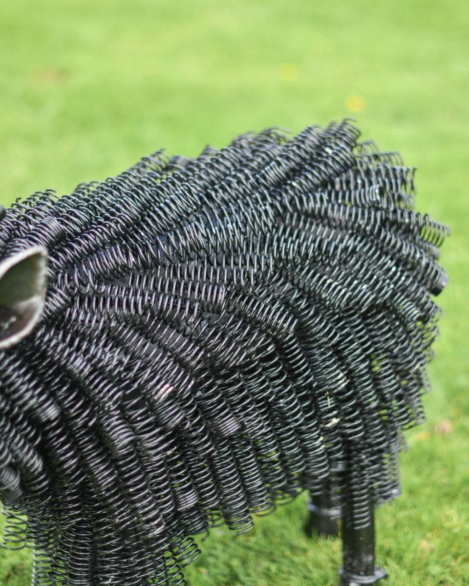Close-Up of Twisted Metal Design on Sheep Garden Sculpture - Recycled Outdoor Ornament