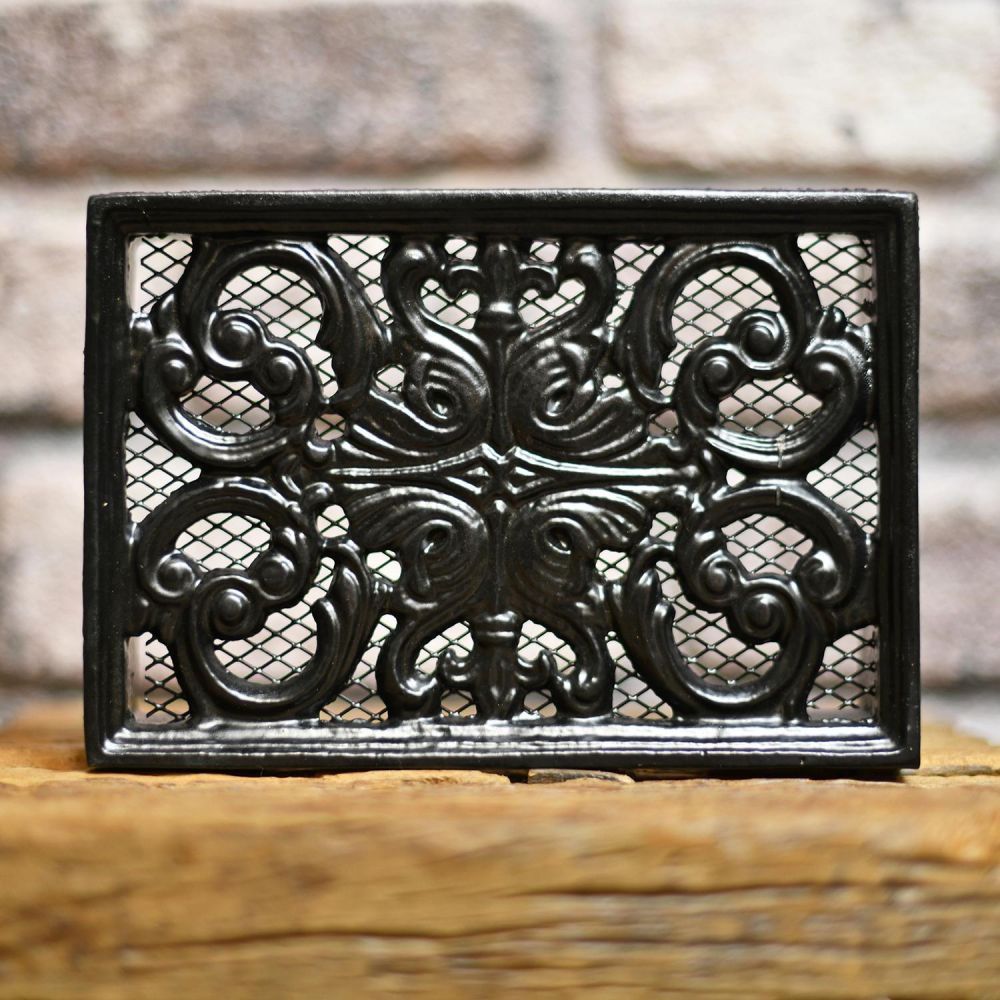 Black Cast Iron Air Brick 9" x 6" with Mesh Guard Black Cast Iron Air Brick 9" x 6" with Mesh Guard