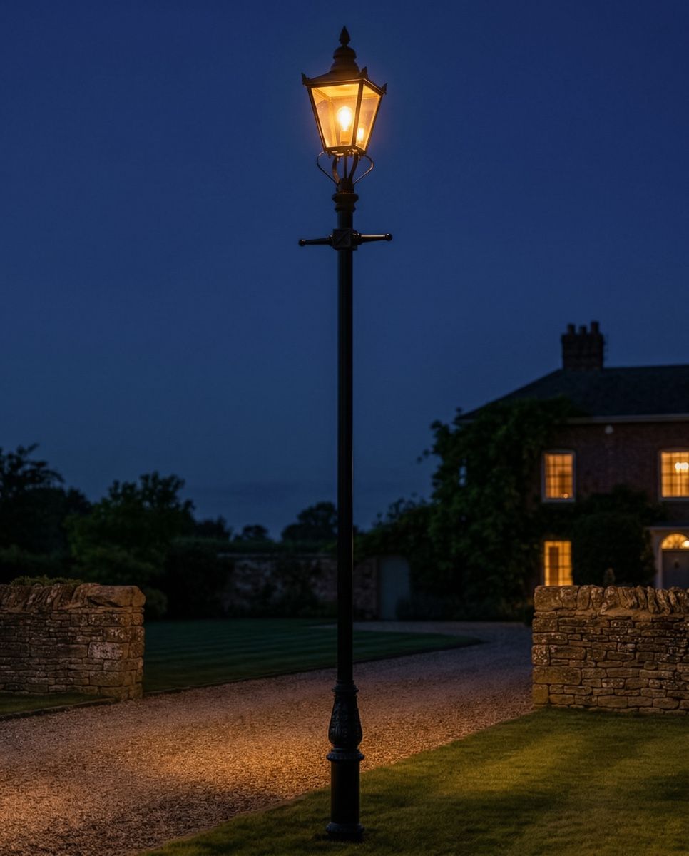 Black Victorian Lamp Post Set 5.5m digital illustration at night