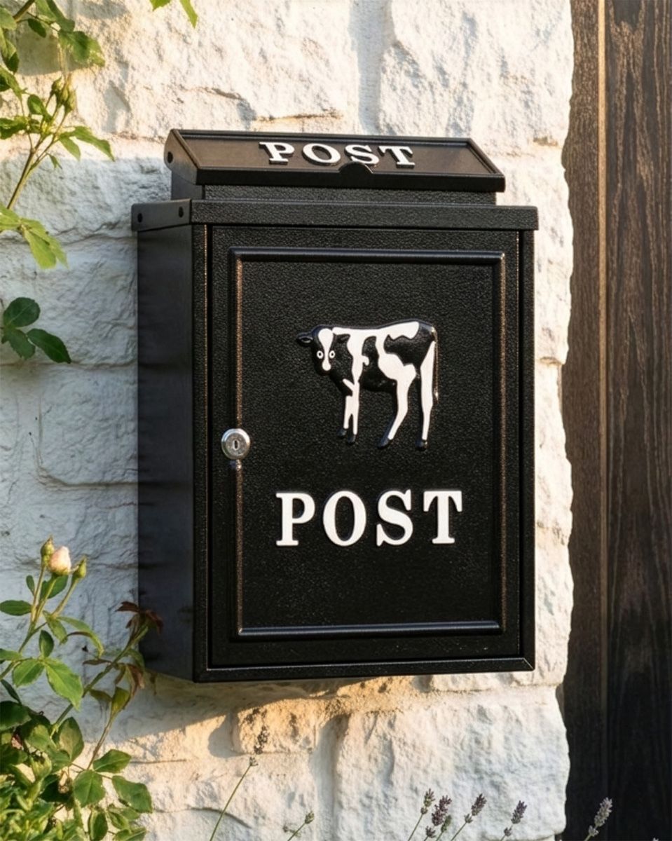 Black & White "Oxford" Holstein Wall Mounted Post Box Digital Illustration