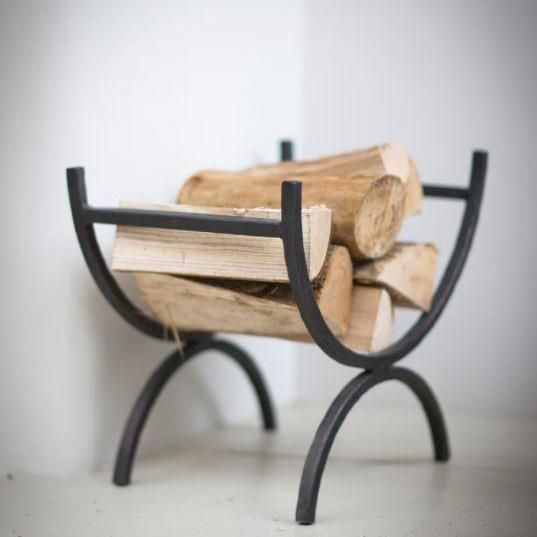 Black Wrought Iron Curved Log Holder in Situ