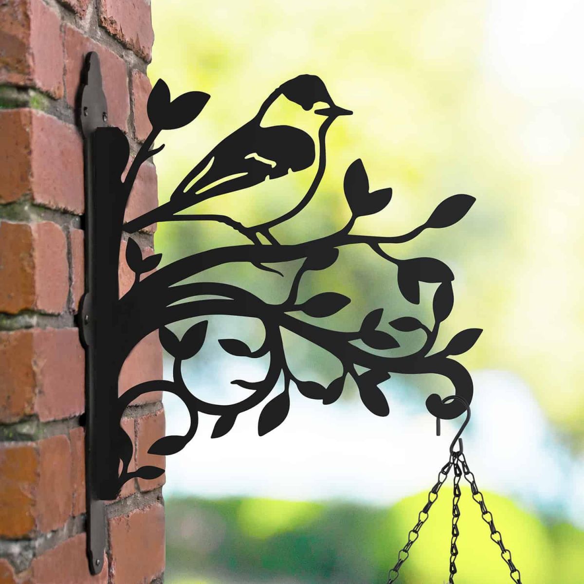 Steel Hanging Basket Bracket with Blackcap on Branches Motif