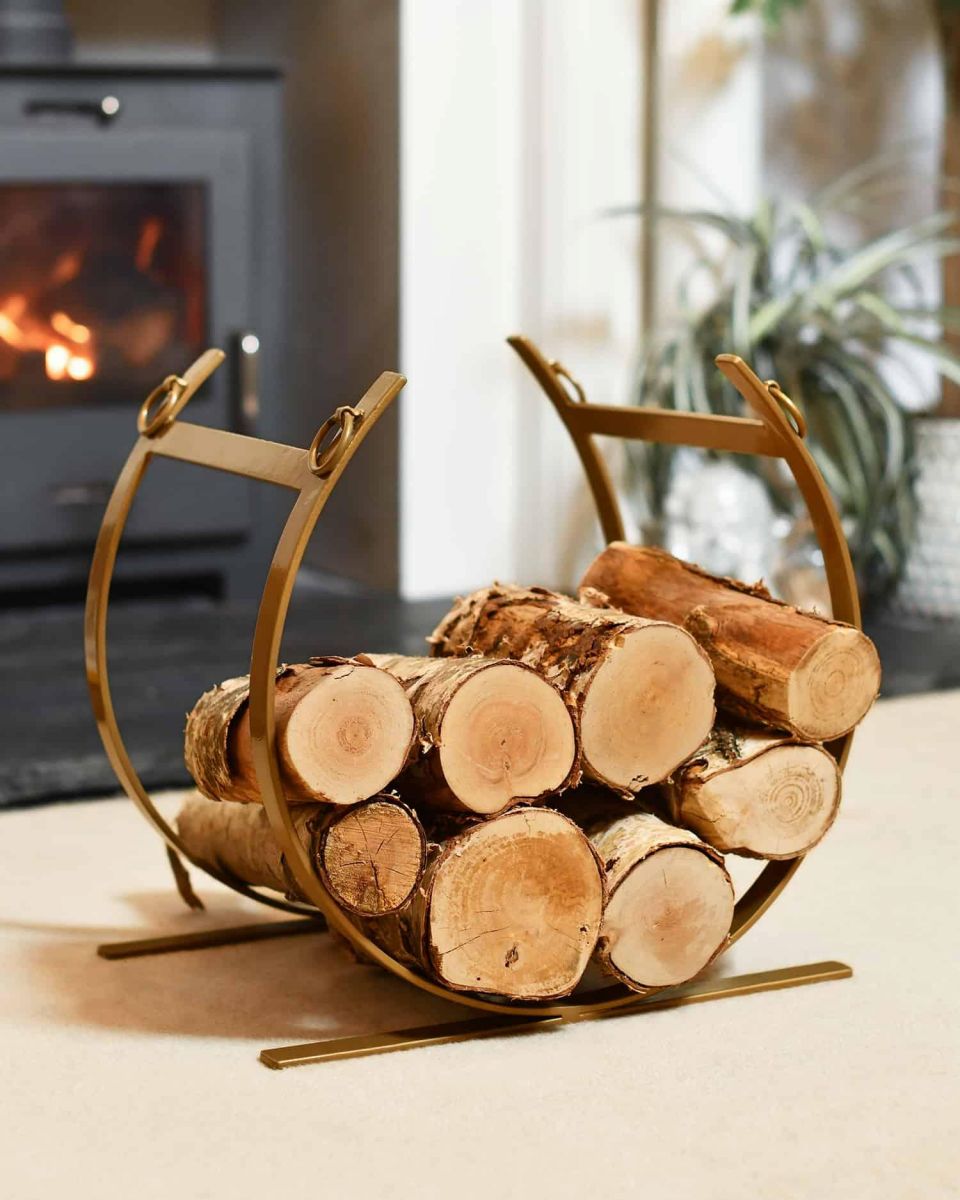 Blacksmith Brass Finish Curved Log Rack in Situ Blacksmith Brass Finish Curved Log Rack in Situ