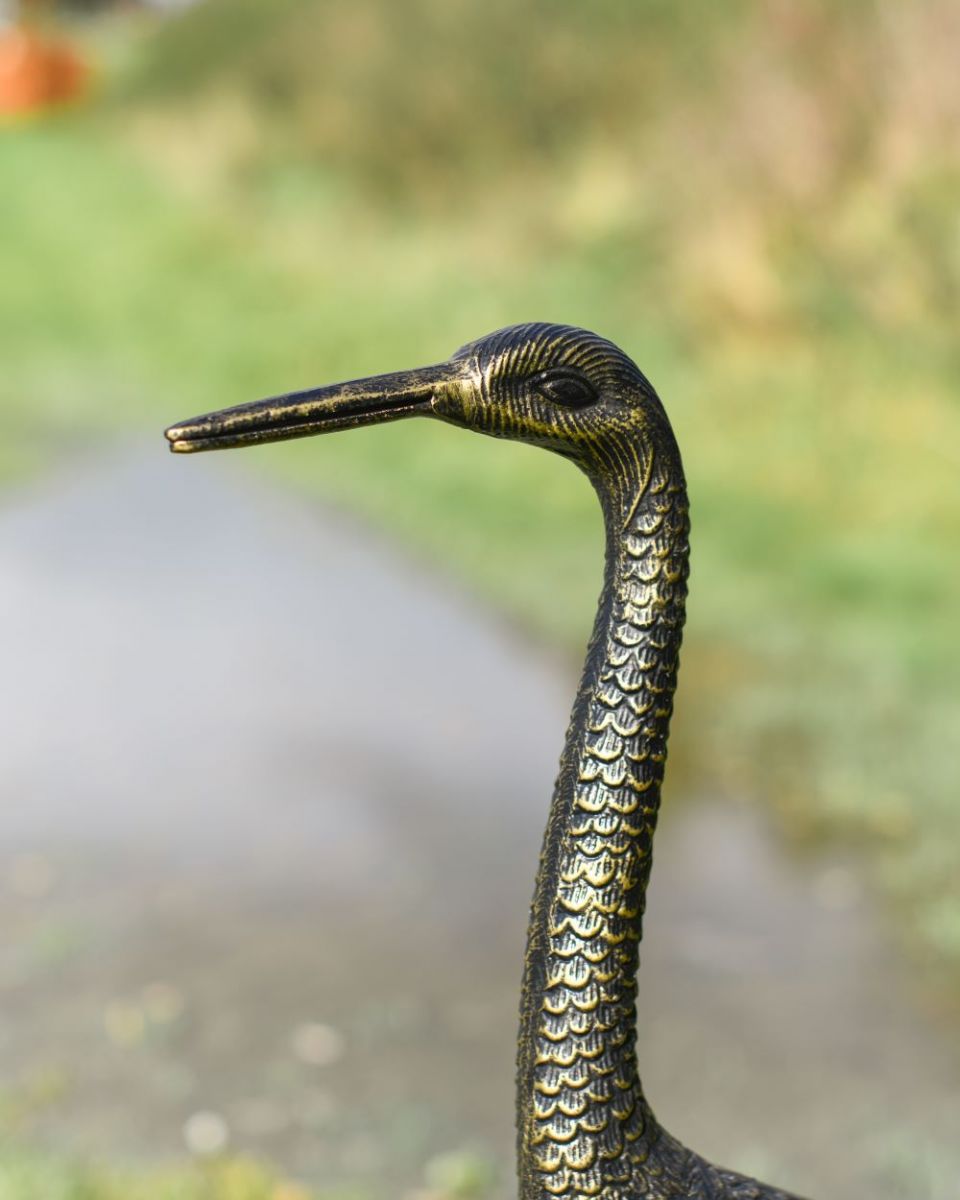 Close up of freestanding crane sculpture"s head