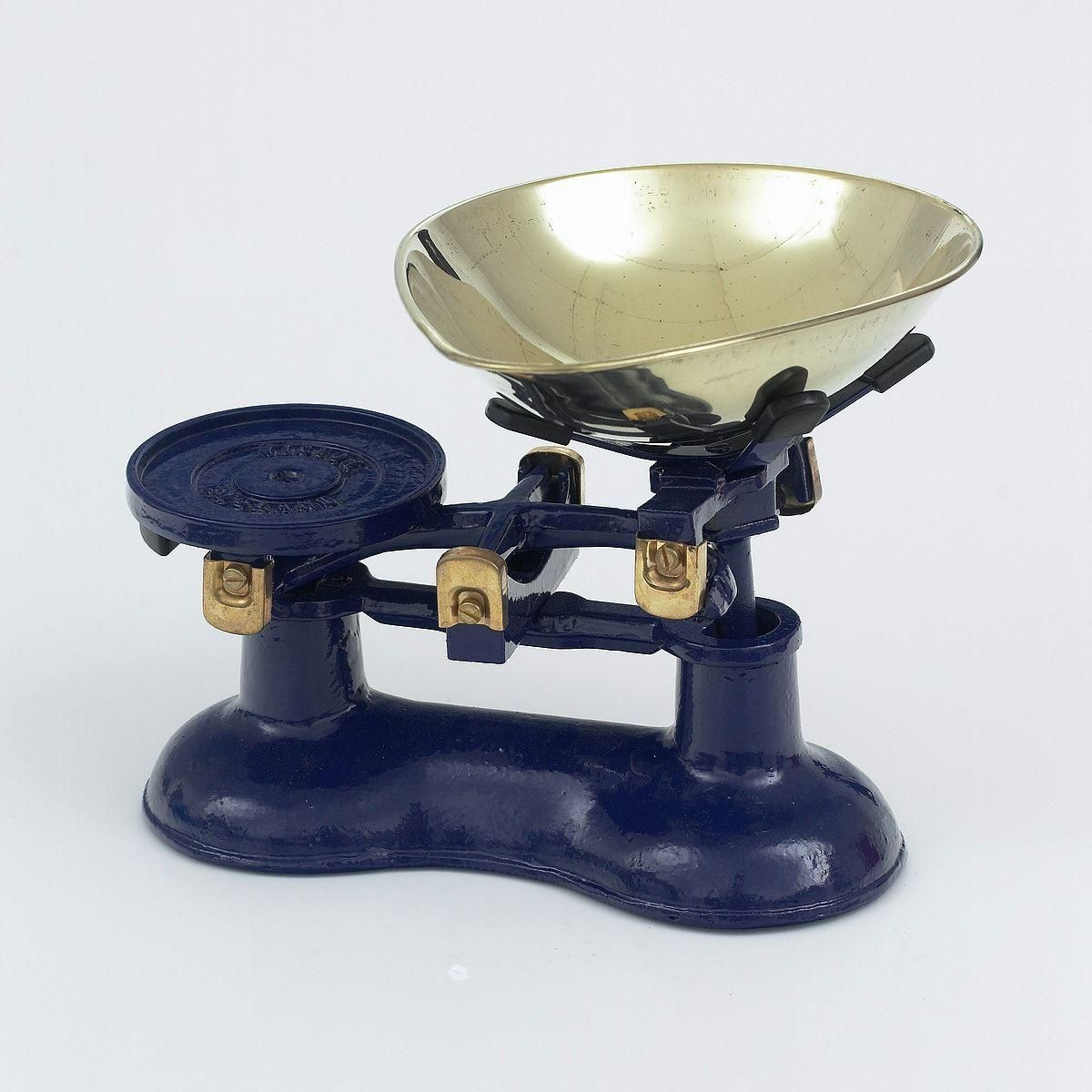 Blue Cast Iron Kitchen Scales With Brass Bowl