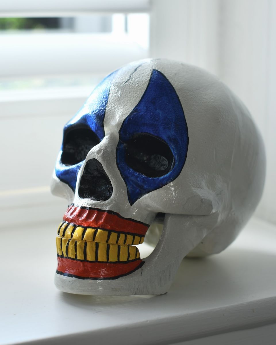 Blue Clown Skull Ornament
