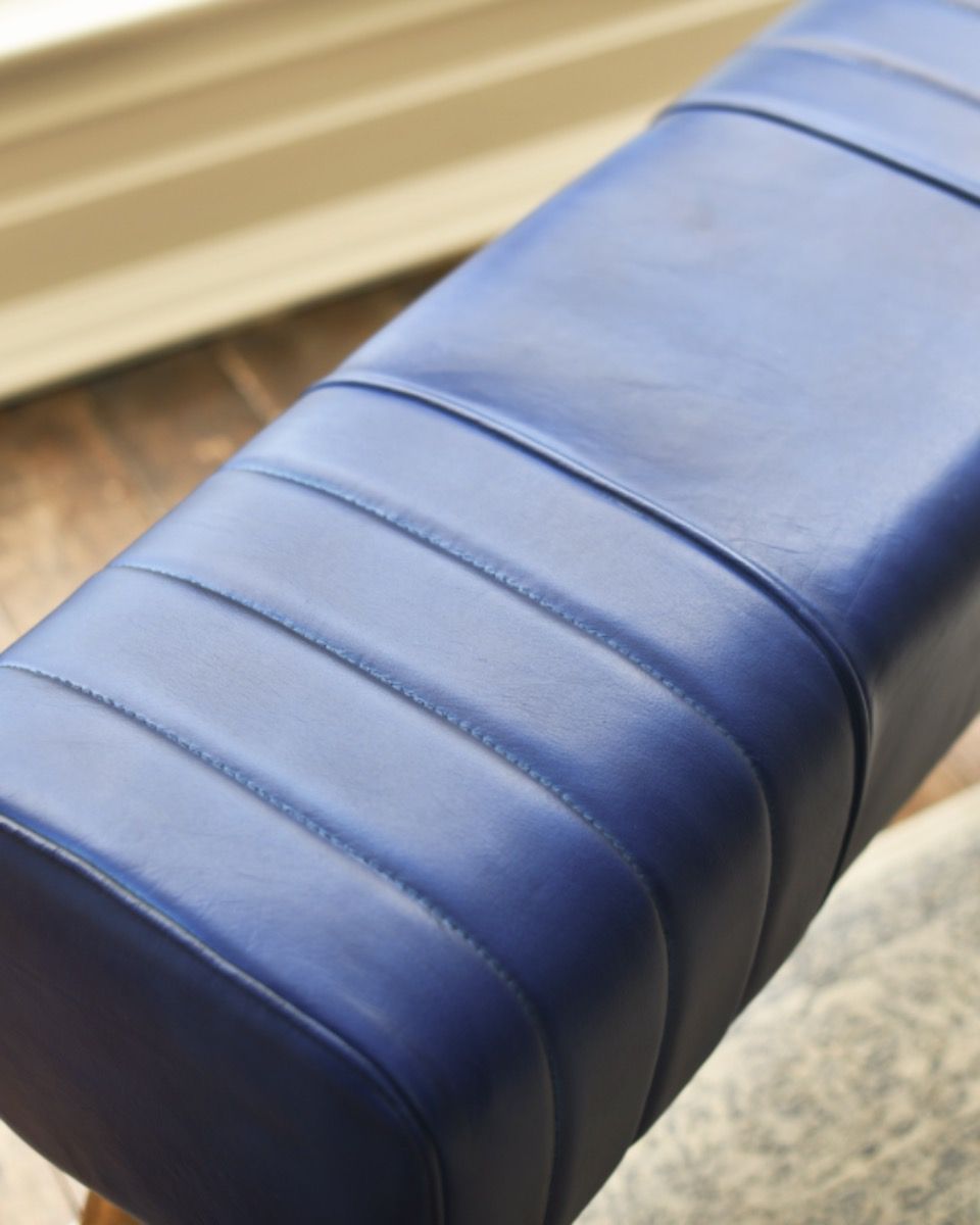 The "Cerulean" Blue Leather & Mango Wood Bench Pigment The "Cerulean" Blue Leather & Mango Wood Bench Pigment
